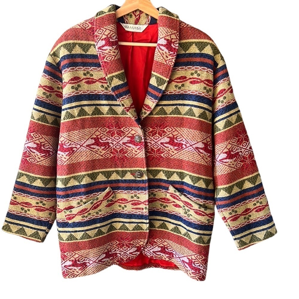 Season Collections Canada Wool Blend Oversized Blazer Jacket. Brocade. Holiday M